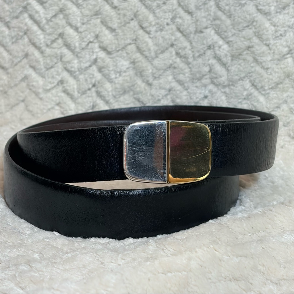 Vintage Yves Saint Laurent Mens 32 Reversible Black Brown Silver Gold Tone Belt